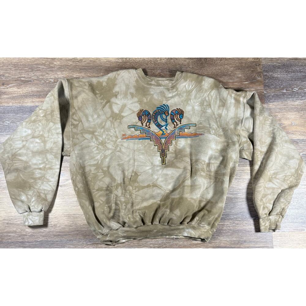 Hanes Vintage Nathan Richards Painted Sky Kokopelli Beige Tie Die Sweater 90s L